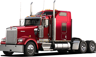 Red Kenworth semi truck showcasing specialty vehicle painting services